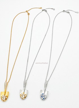 925纯银镀金宝石矿工小铲子项链