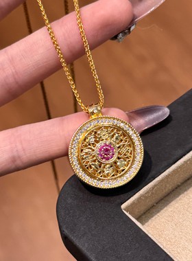 铜轻奢精致重工可旋转罗盘肖邦抽拉针项链设计感新中式复古高级感