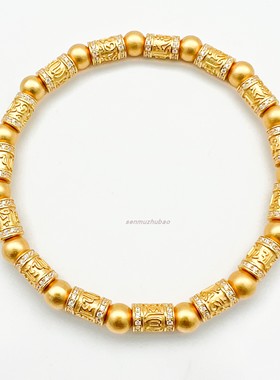 黄金同款轻珠宝纯银六字箴言转运珠手链精工镶钻高级感弹力线手饰