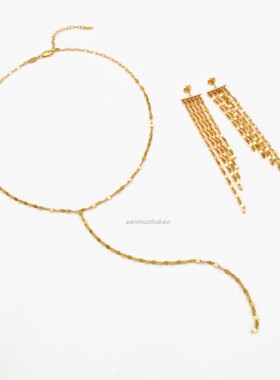 波光粼粼金片流苏Y字纯银项链