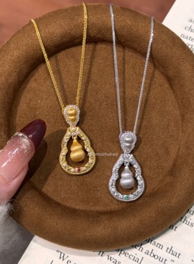 925纯银轻奢东方风新中式双面葫芦项链镶钻福禄吊坠国潮时尚复古