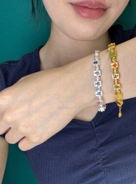 925纯银手链麻将珐琅滴釉手饰