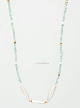 天河石间琵琶珍珠串珠项链