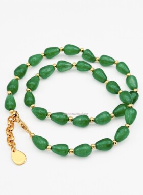 925纯银新中式复古气质高级感时尚水滴绿色马来玉石串珠项链批发