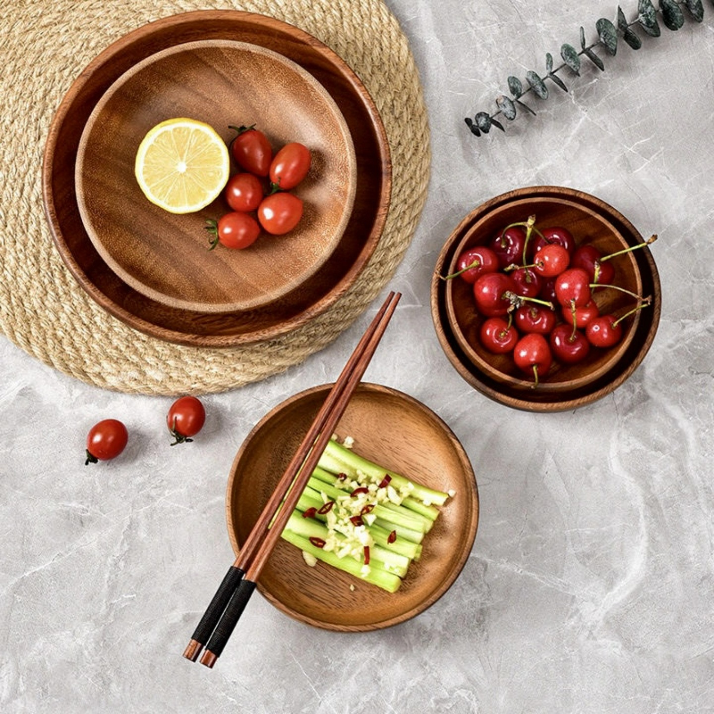 木质盘圆形实木托盘水果酒店摆盘