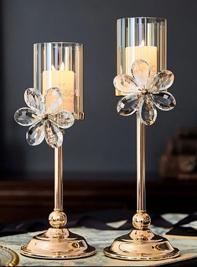 欧式轻奢水晶花瓣玻璃烛台烛光