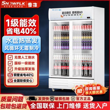 雪花冷藏展示柜商用大容量超市饮料啤酒立式冰箱冰柜双开门保鲜柜