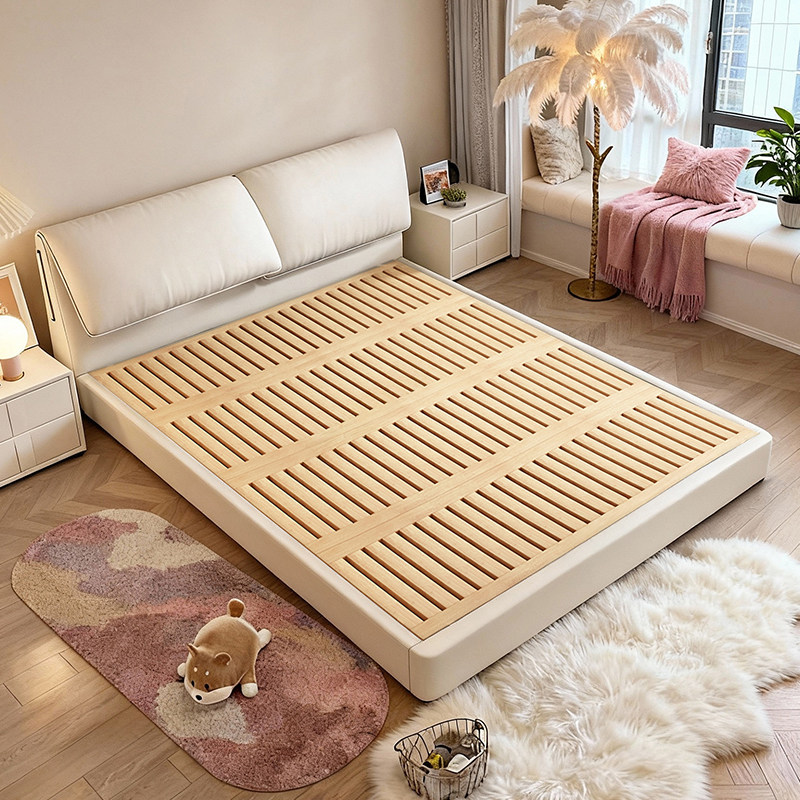 奶油风大象耳朵真皮床主卧双人床