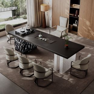 政府补贴轻奢岩板茶桌办公室家用亚克力意式 高级感小户型阳台茶桌