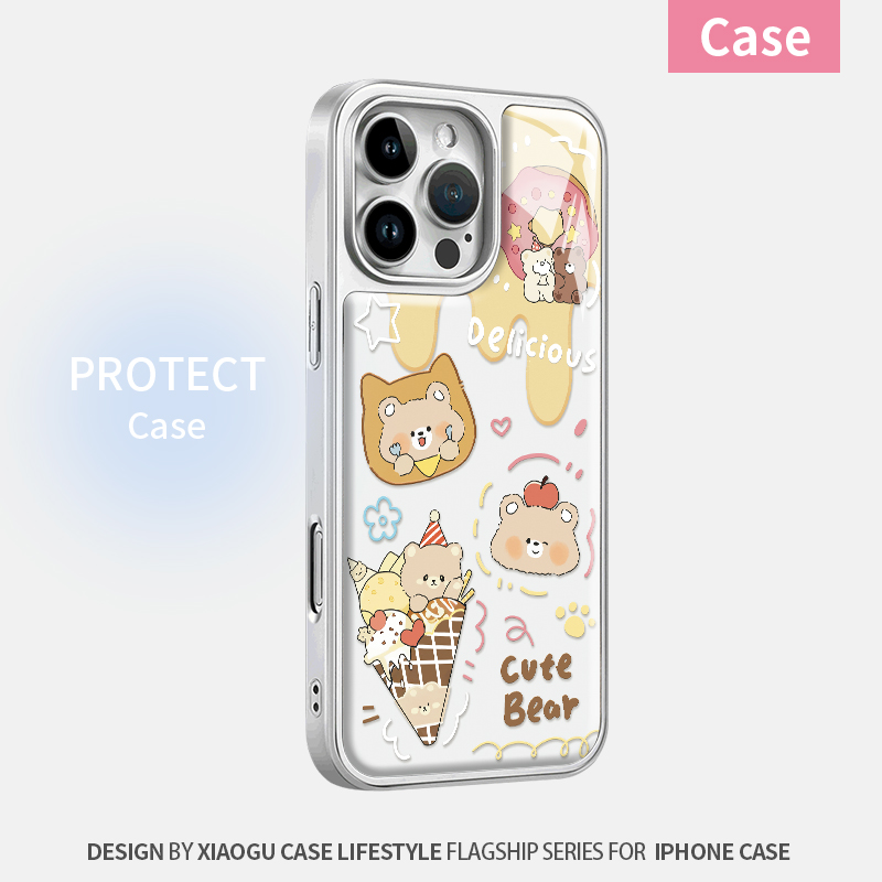 適用蘋果16pro手機(jī)殼可愛小熊iPhone15promax趣味個(gè)性14plus小眾女款新款13創(chuàng)意12滴膠水凝碳纖維紋11卡通套