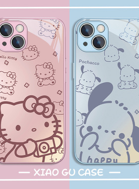 HelloKitty适用苹果15pro手机壳新款17air情侣iPhone14promax凯蒂猫13帕恰狗12渐变11高级感xsmax玻璃7plus8