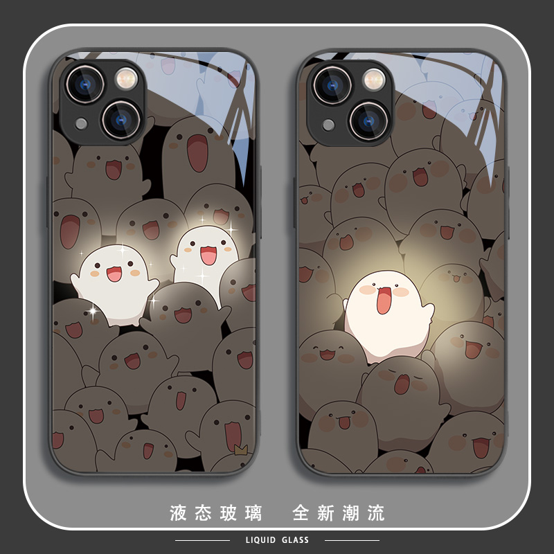 哇啦哇啦卡通可爱苹果玻璃手机壳