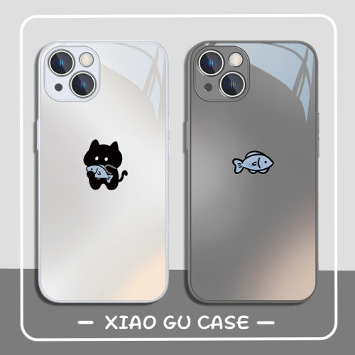 卡通可爱猫咪小鱼玻璃手机壳