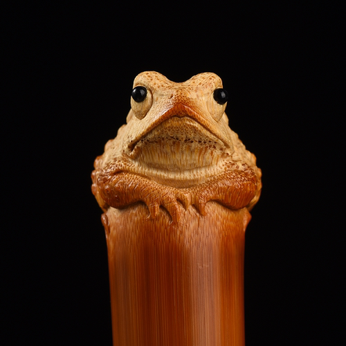 实心竹金蟾蟾蜍竹雕手把件