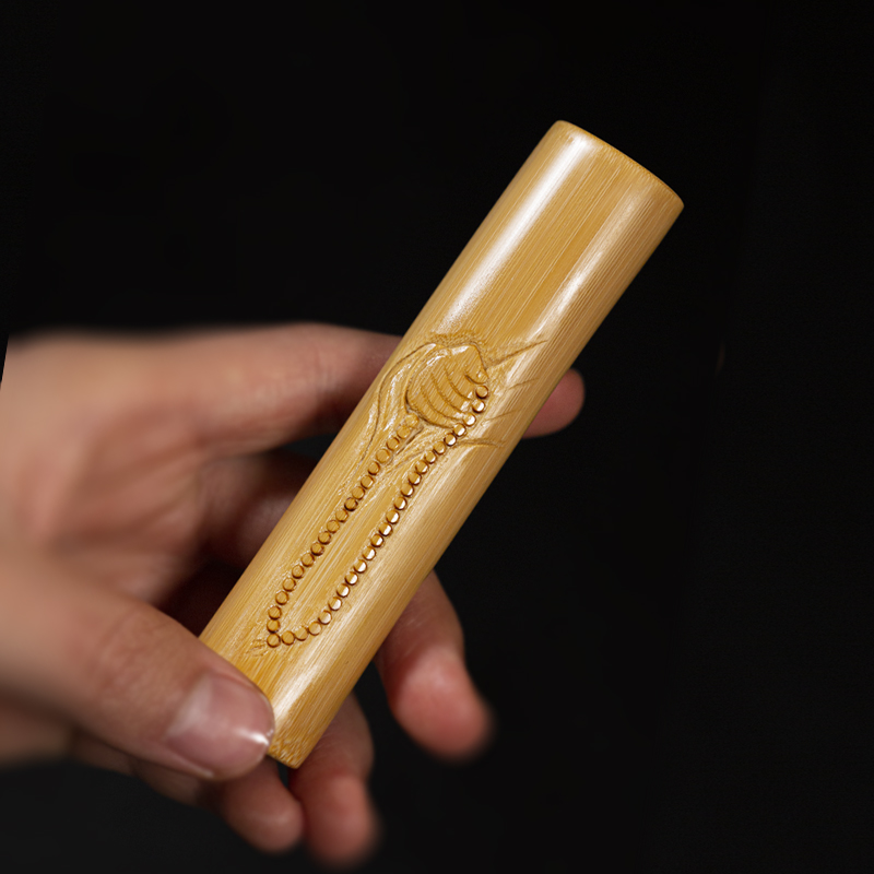 精雕实心竹念珠手把件