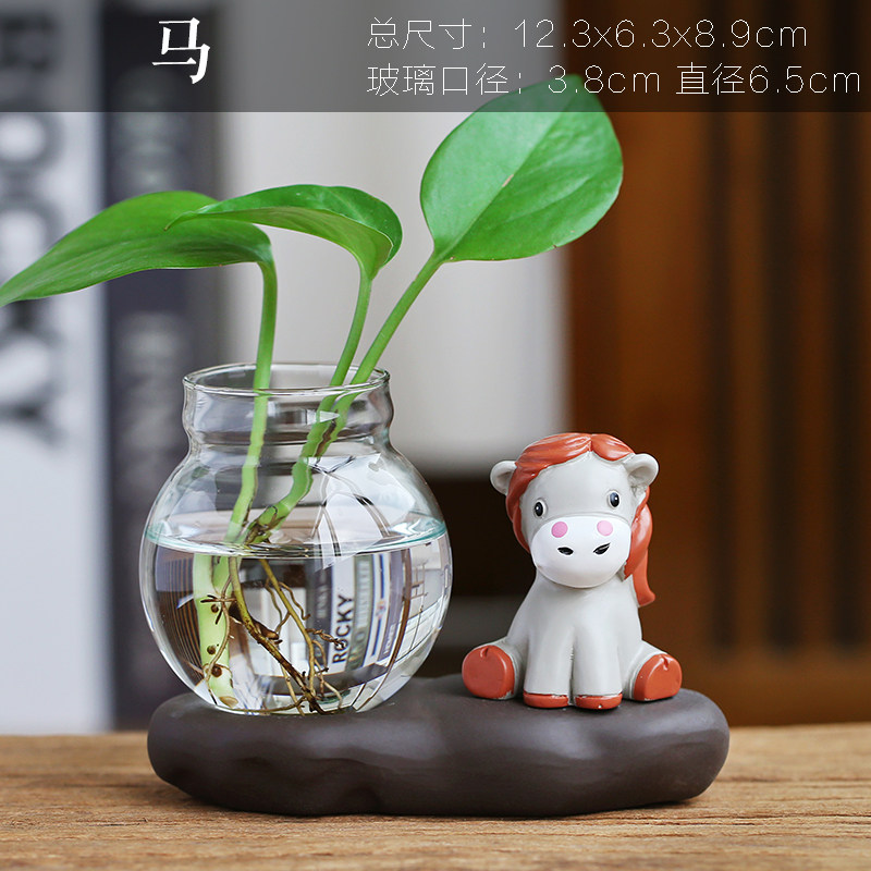 十二生肖水培玻璃卡通树脂花瓶图片