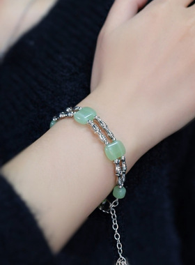 925银双层鱼纹珠手链女新中式做旧民族风高级感清冷气质百搭手串