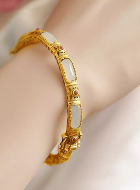 925银复古新中式和田玉明妃无事牌手镯民族风精致小众设计高级感