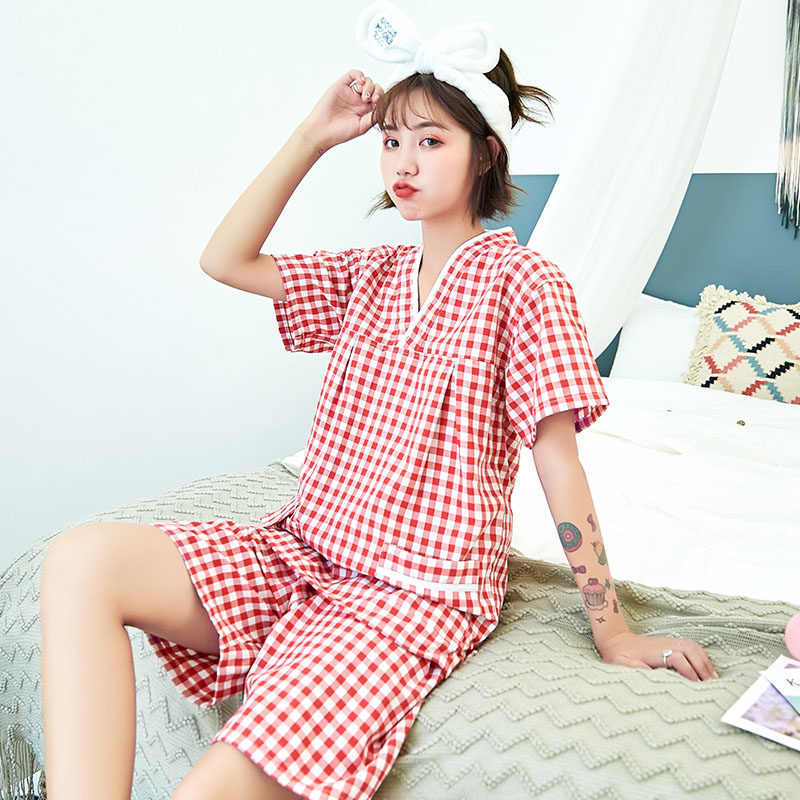 汗蒸服女款套装100%纯棉韩版可爱性感情侣大码亲子睡衣浴服桑拿服