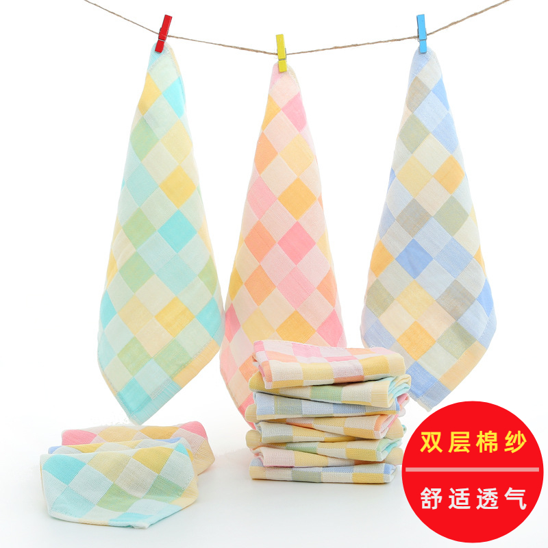 倾似怡方格毛巾2层纱布方巾