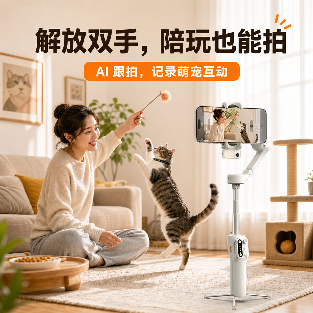 浩瀚V3跟拍宠物三轴防抖手持云台手机稳定器神器全自动360度旋转运镜自拍杆拍摄视频Vlog直播三脚支架设备
