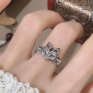 寰九尾灵狐戒指国风民族风开口指环气质百搭设计合金电镀不易掉色