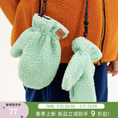 纳桔童装 儿童男女童秋冬两面戴保暖手套 羊羔绒可拆卸挂脖手套