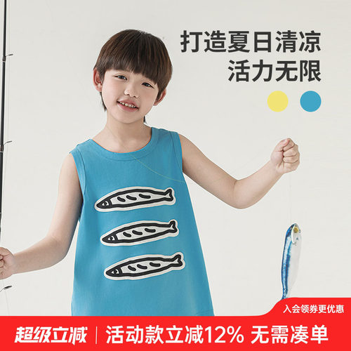 oddtails男童背心夏季无袖纯棉T恤2025新款儿童印花夏装男孩上衣