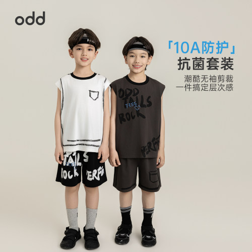 oddtails男童无袖全棉套装潮2026新款趣味涂鸦上衣松紧不勒腰短裤