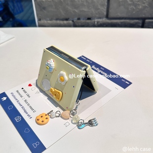 卡通煎蛋小蛋糕适用华为puraX手机壳小米mixflip2奶黄彩虹波点pocket2可爱奶酪勺子magicv肤感zflip7 5手提