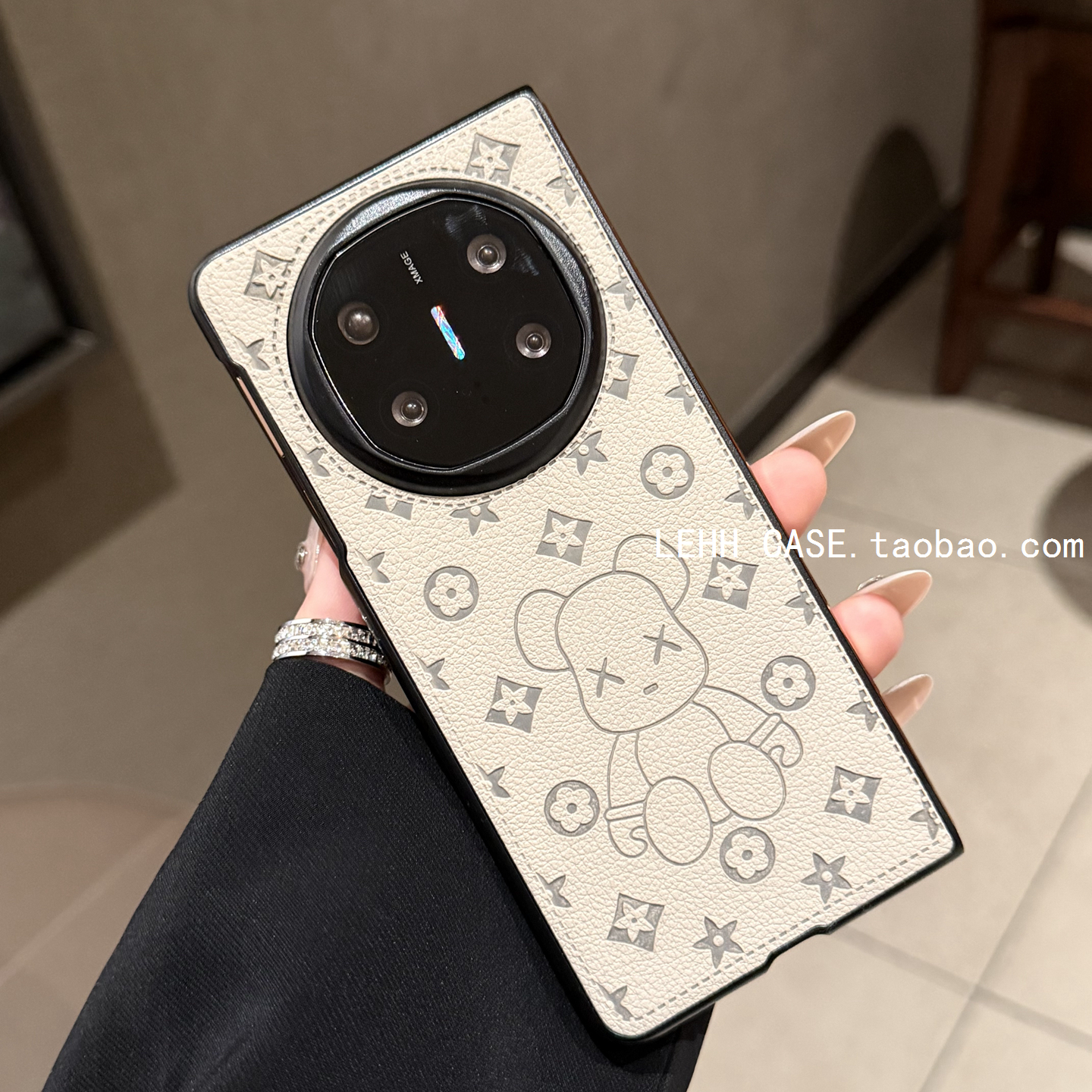 潮牌卡通熊适用华为MateX6/7手机壳新款三星zfold7折叠屏荣耀magicVS3高档印花oppoN5皮纹外壳VIVOXfold5男女