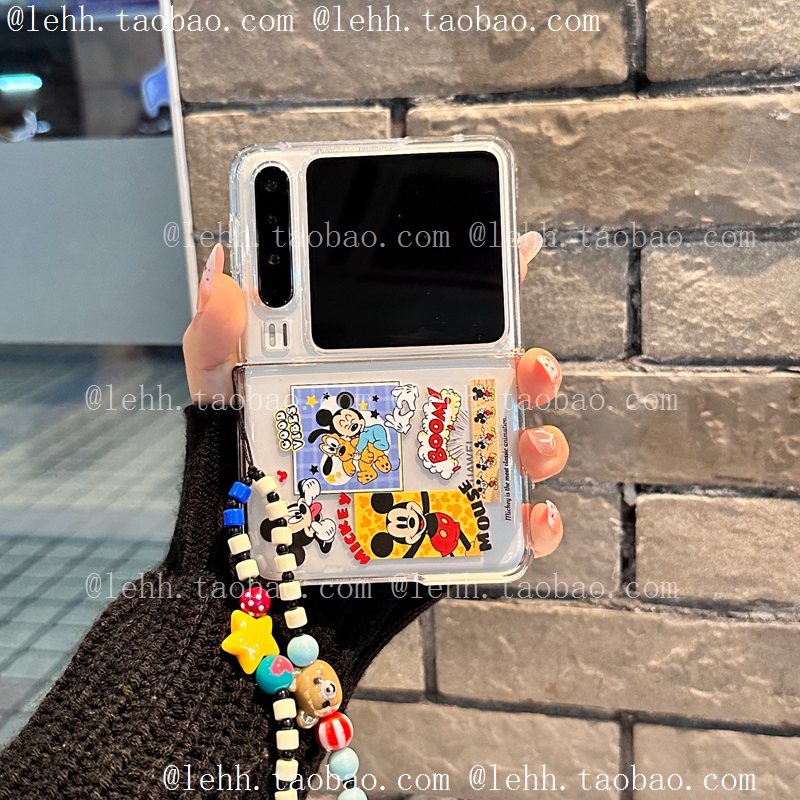 简约透明适用华为puraX手机壳pocket2欧美动漫小米mixflip2可爱卡通荣耀magicvflip英文标签三星zflip7手提链