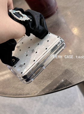 褶皱丝巾腕带适用小米mixflip2手机壳新款华为purax折叠屏外壳黑爱心贝壳p50pocket2创意三星zflip5/6/7女款