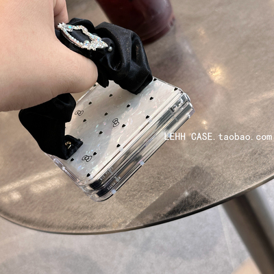 褶皱丝巾腕带适用小米mixflip2手机壳新款华为purax折叠屏外壳黑爱心贝壳p50pocket2创意三星zflip5/6/7女款