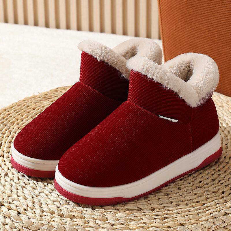 冬季保暖棉拖鞋中老年防滑男款女士加绒外穿室内居家橡胶底鞋厚底