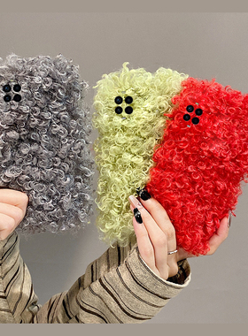 红色毛绒适用华为nova14ultra手机壳13pro简约12纯色11se秋冬10z卷毛9毛茸茸8冬天7i毛毛4e保暖2plus硅胶2s女