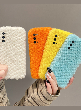 纯色毛绒适用三星a53手机壳f52简约a8s秋冬a71格纹a51编织纹a31毛毛a90a80a60冬天a50s毛茸茸a70s保暖a30a20