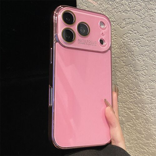 电镀玻璃大视窗适用苹果17手机壳iPhone16简约三星s26纯色小米17玫红色华为mate80高级感meta70全包防摔镜头p