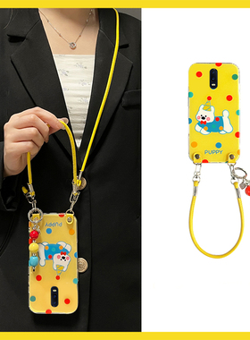 适用oppor17pro手机壳k1可斜挎r15卡通r11s波点r9小狗r9s带r7plus挂件r7s手绳r15梦境版r15x趣味oppo黄色硅胶