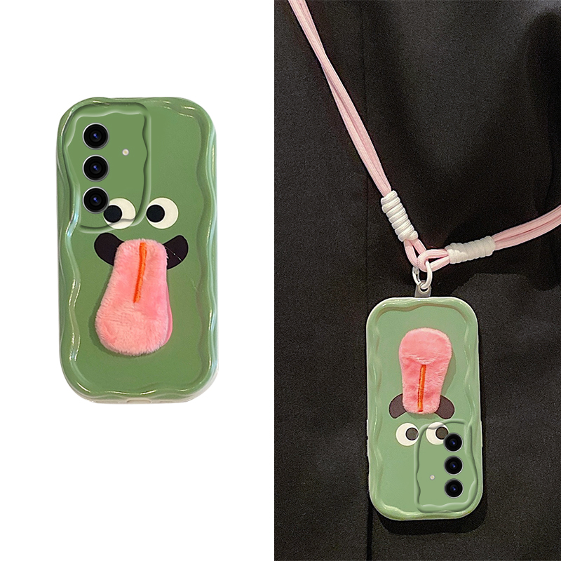 手机壳搞怪丑萌表情毛绒磁吸舌吻带斜跨挂绳