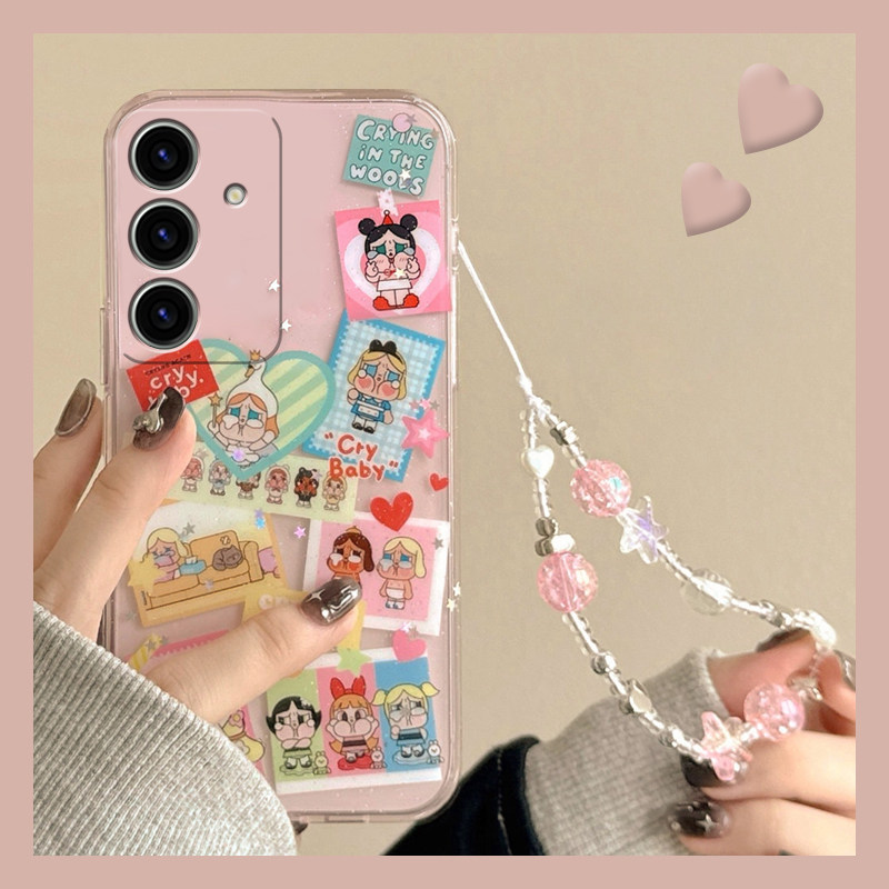 手机壳硅胶卡通趣味爱心哭娃女孩带手绳
