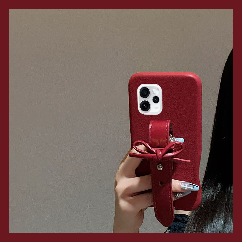 手机壳仿皮皮纹新年马年带蝴蝶结手腕腕带