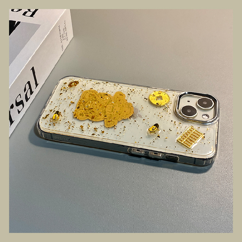 手机壳滴胶金箔卡通2026马年财神爷铜钱元宝