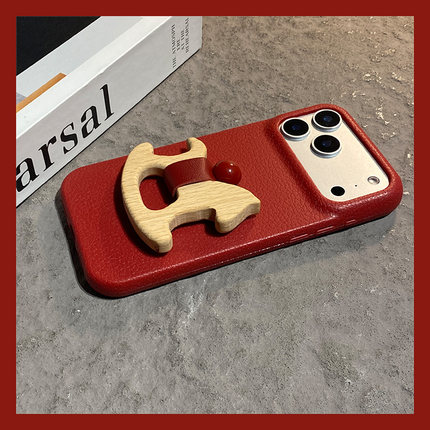 木质木马指环适用opporeno15pro手机壳reno14卡通reon13立体12小马11带10挂绳9新年8红色7se皮纹6十oppo/0pp0