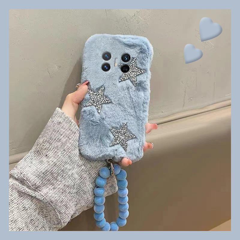 手机壳秋冬毛绒ins风闪粉水钻星星带手链