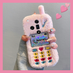 毛绒刺绣大哥大适用oppok13s手机壳k13turbopro立体k12plus电话机k11x带findx8s+挂链x7ultra秋冬k9s十oppo女