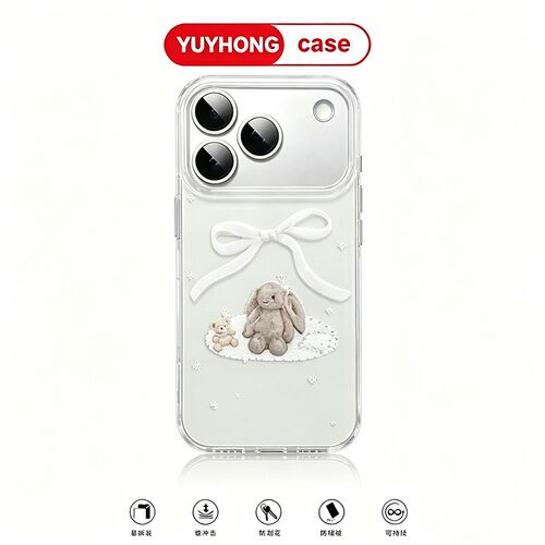 手机壳硅胶双层可爱卡通蝴蝶结兔