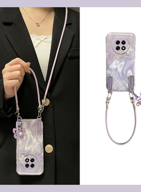 适用oppoa6pro手机壳a6max可斜挎a6gt晕染紫色a6蝴蝶a6i带挂件por手绳0pp0挂绳韩系羽纱新款超火全包防摔硅胶
