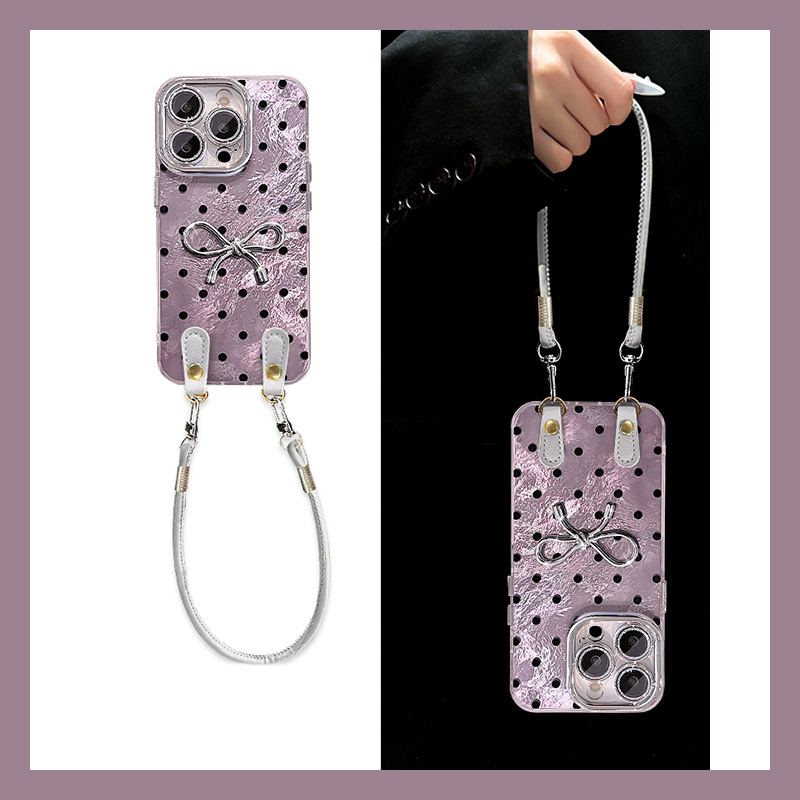 手机壳硅胶冰川纹波点韩系银色立体蝴蝶结