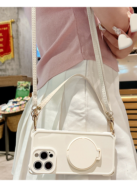 适用oppor17手机壳r15可斜挎k12简约k9x白色k9s立体k10活力版镜子真我v13支架gt带挂绳gt6补妆镜oppo女realme